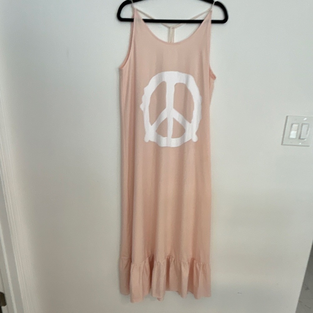 Pink Peace Sign Ruffle Tie Sleeveless Dress/bathing cover up Scoop Neck Women's‎